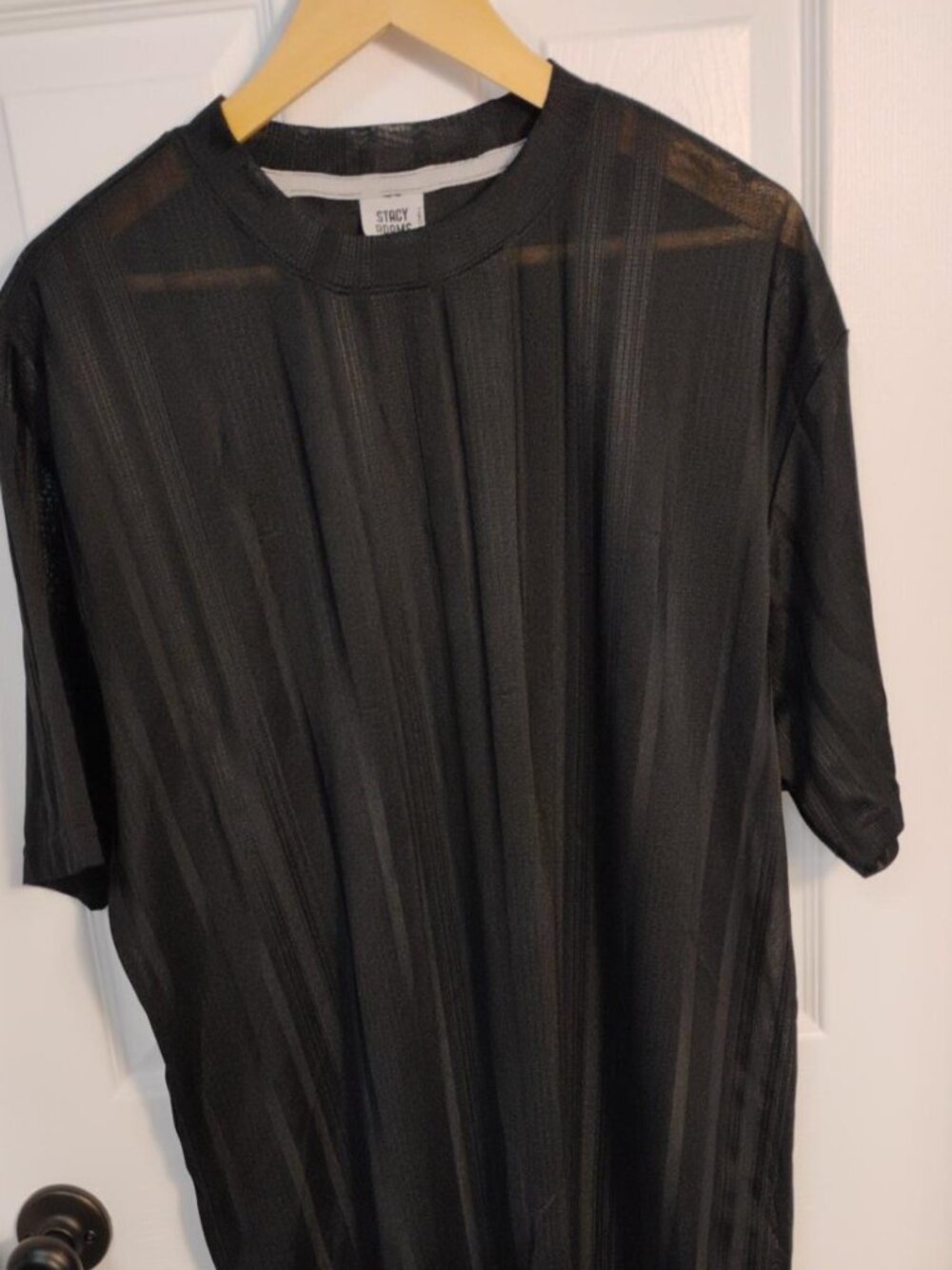 Stacy Adams Men’s XL Black Semi-Sheer Striped Short Sleeve Shirt